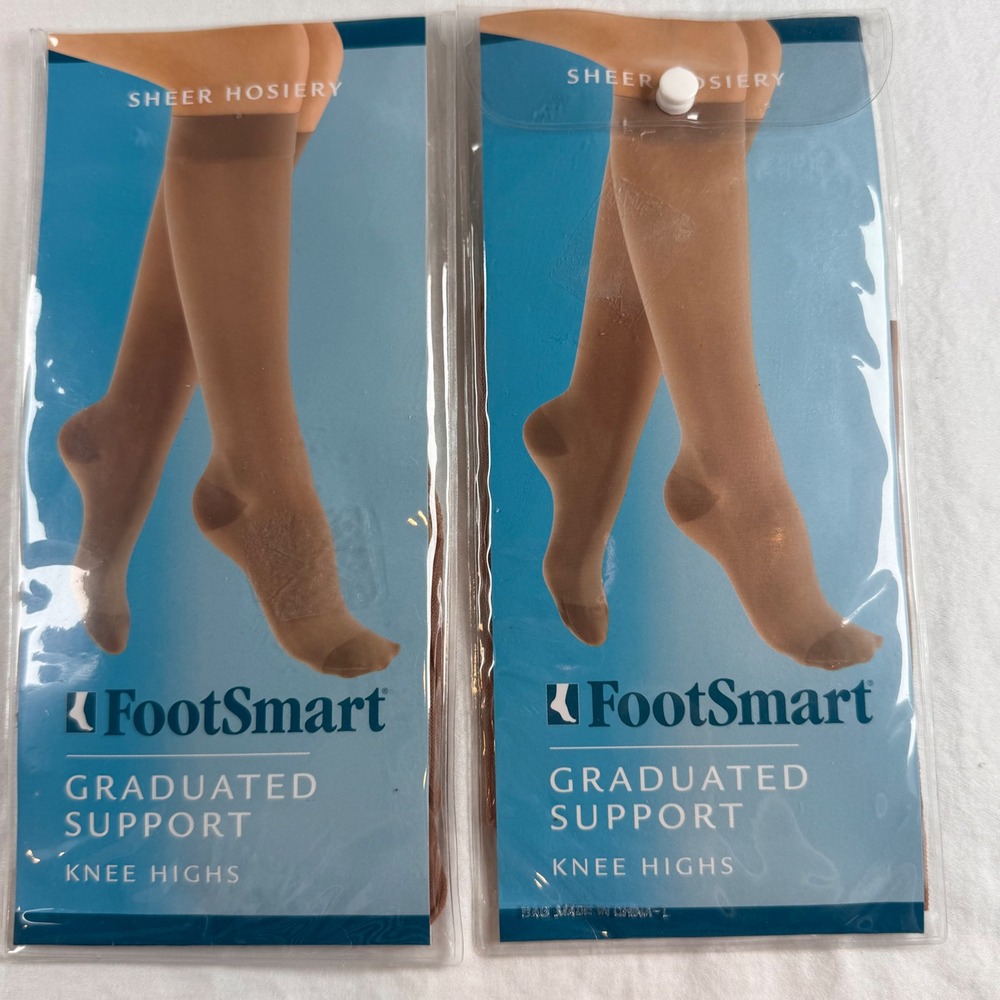 FootSmart Graduated Support Knee Highs Women L Nude Beige 8-15mmHg 2 Pairs
